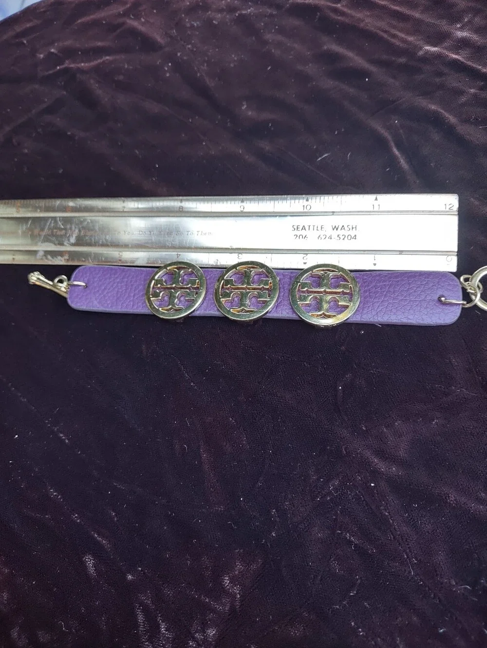 Tory Burch Vintage Purple Leather With Metal Bracelet Three Goldtone Icons